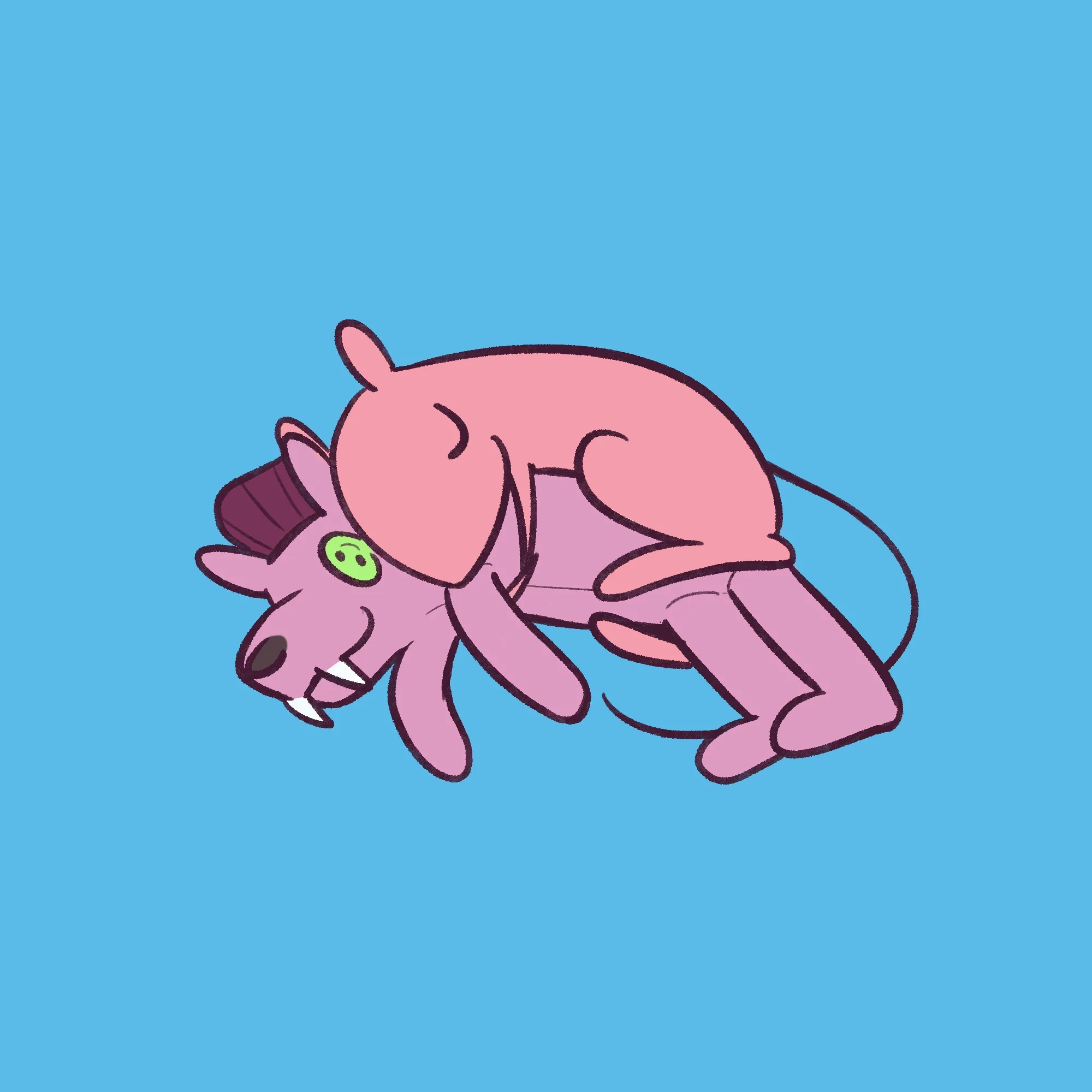 A rat snoozing as she cuddles with a darkhound plushie.